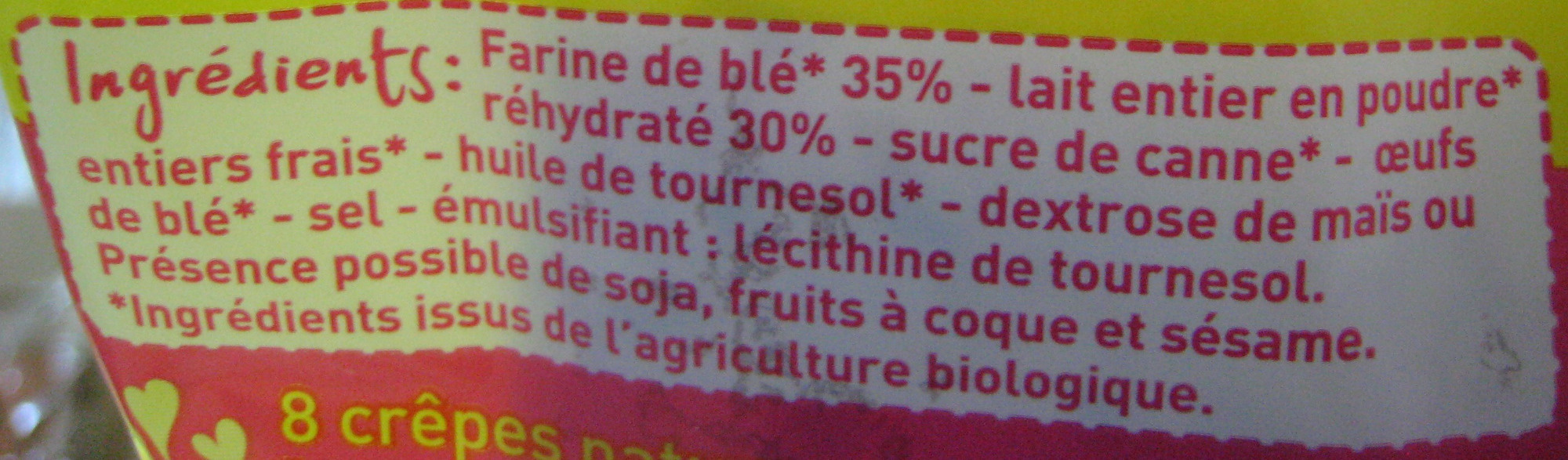 8 Crêpes nature Bio Monoprix - Ingredients - fr
