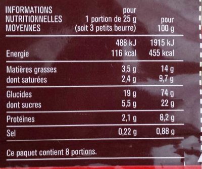 Petit beurre - Información nutricional - fr