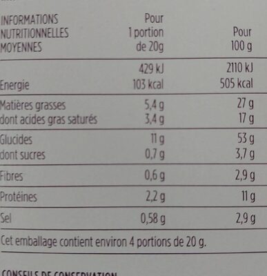 Mini palmiers apéritifs - Olives noires et vertes - Nutrition facts - fr