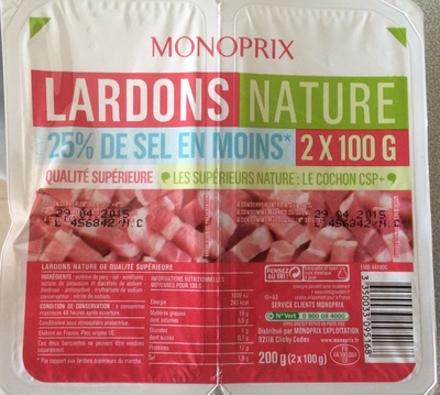 Lardons Nature (25 % de sel en moins) - Product - fr