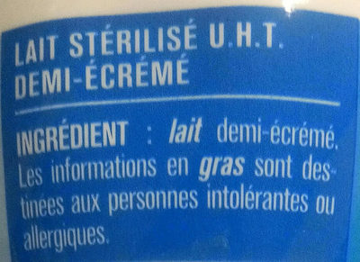 Lait Demi-Écrémé - Ingredients - fr