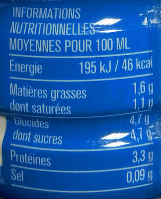 Lait Demi-Écrémé - Nutrition facts - fr