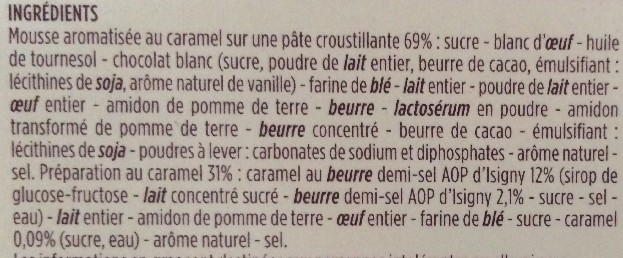 Tartelette Caramel Beurre Demi-Sel AOP d'Isigny - Ingredients - fr