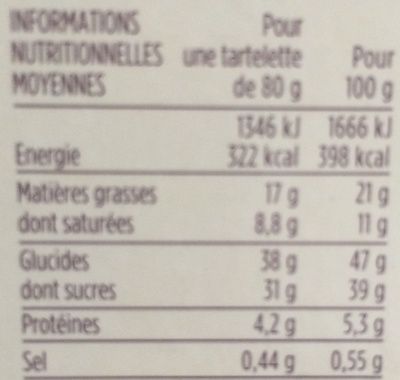 Tartelette Caramel Beurre Demi-Sel AOP d'Isigny - Información nutricional - fr
