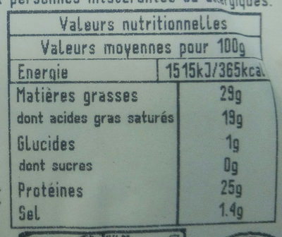 Tomme de Savoie - Tableau nutritionnel