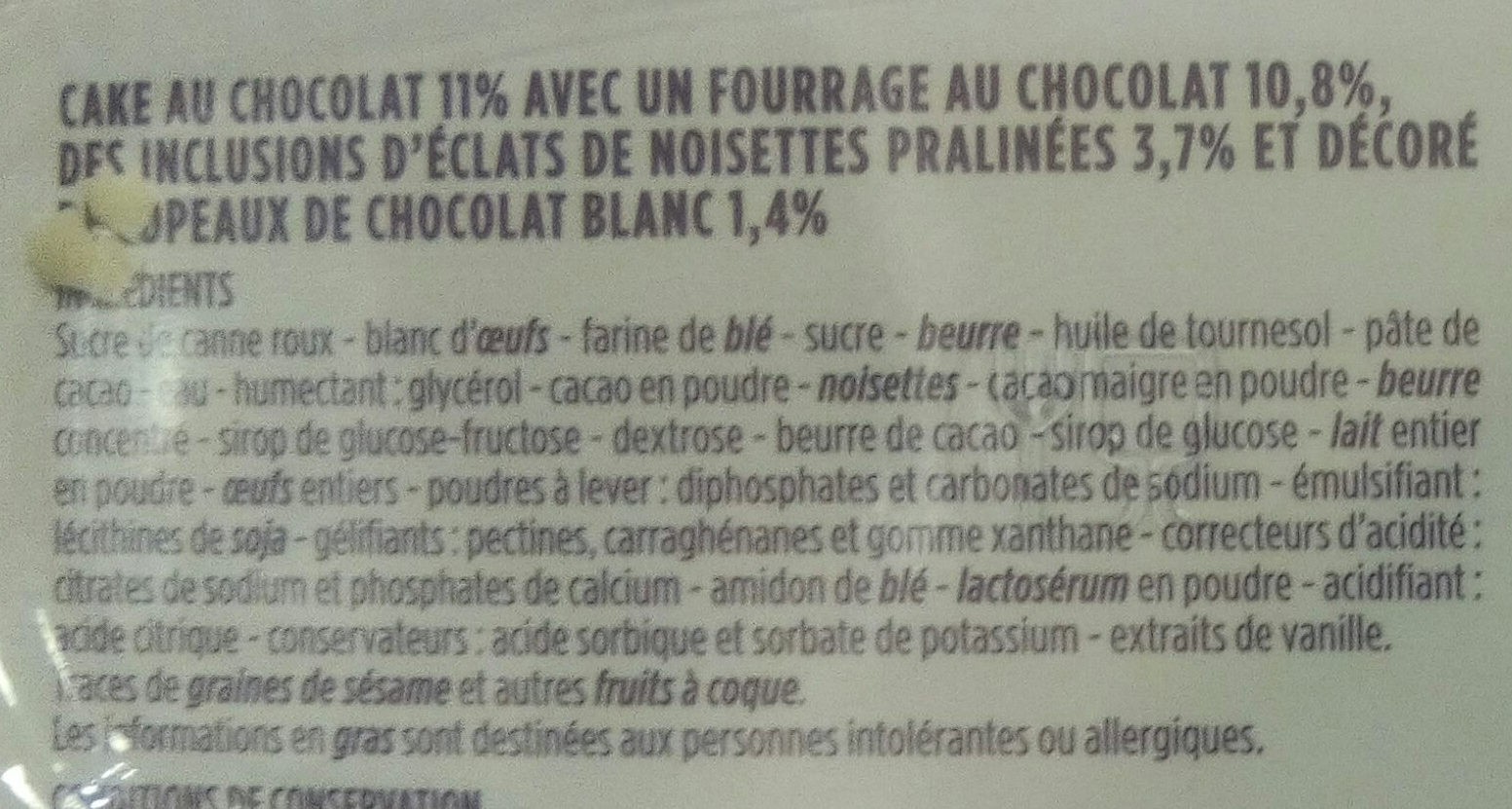 Cake gourmand chocolat fourrage chocolat - Ingredients - fr