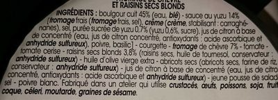Salade de Boulgour, Sauce au Yuzu, Fromage de Chèvre et Raisins Secs Blonds - Ingredientes - fr