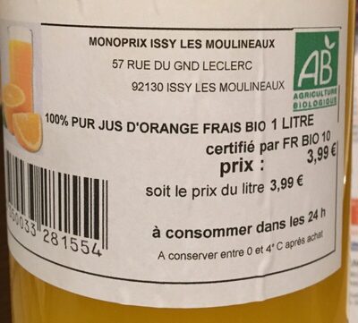 100% Pur Jus d'Orange Frais Bio - Ingredients - fr