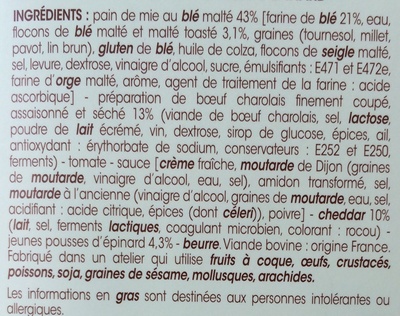 Le Club - Bœuf Séché Cheddar Pousses d'Epinards - Ingredients - fr