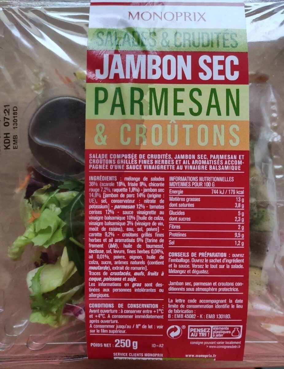 Salade jambon sec parmesan croûtons - Product - fr