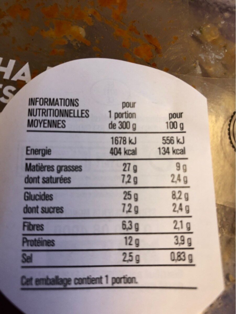 Buddha bowl legumes grillés - Nutrition facts - fr