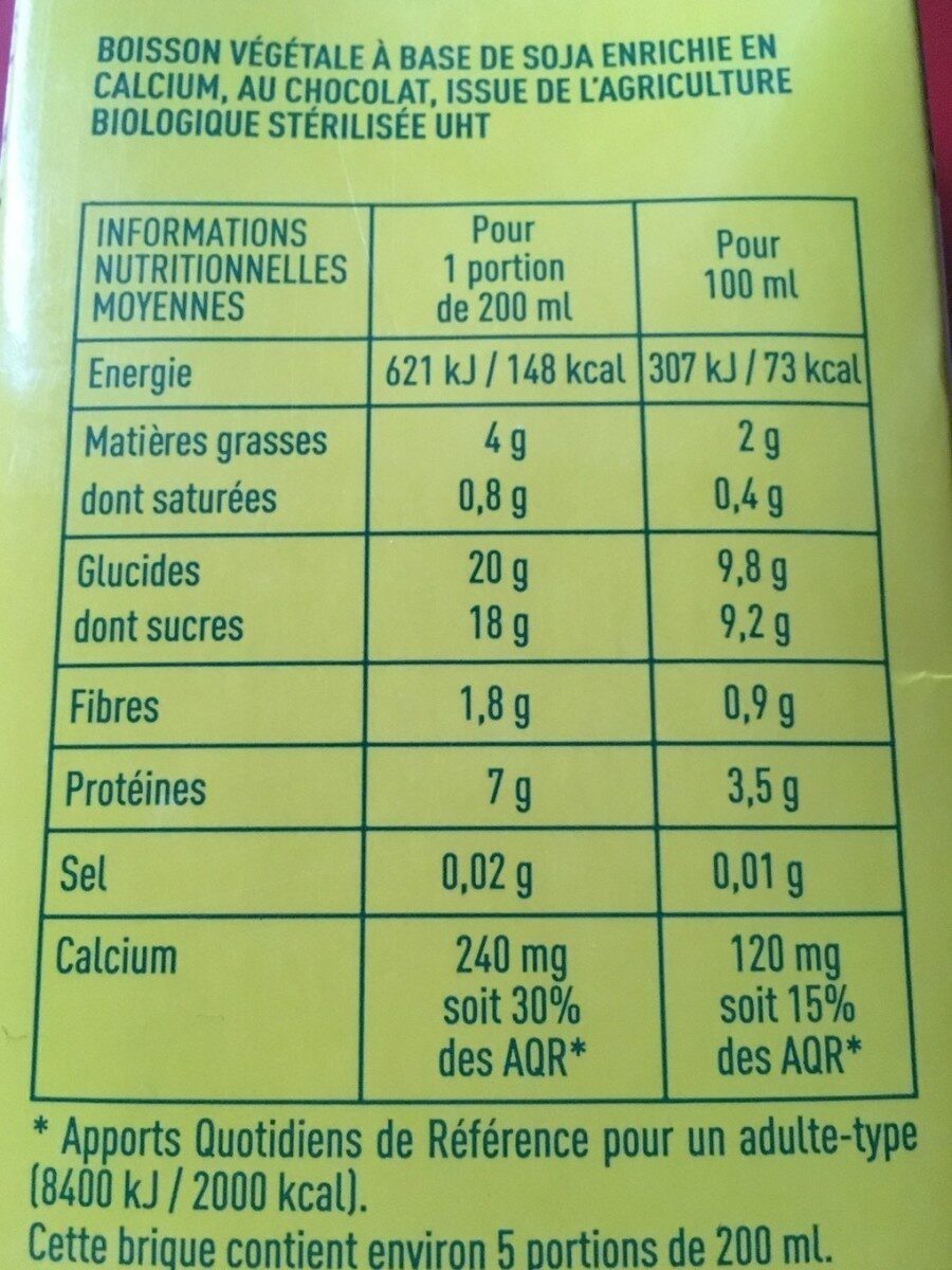 Boisson au soja chocolat - Nutrition facts - fr