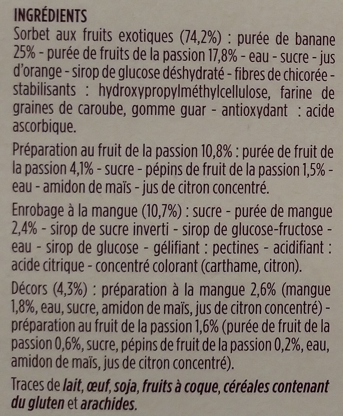 Buchettes glacees sorbet banane et fruit de la passion - Ingredients - fr