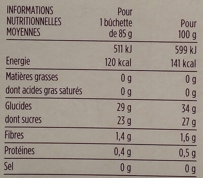 Buchettes glacees sorbet banane et fruit de la passion - Nutrition facts - fr