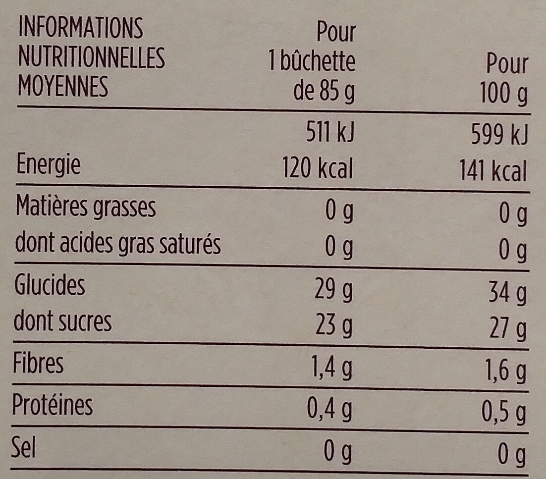Buchettes glacees sorbet banane et fruit de la passion - Nutrition facts - fr