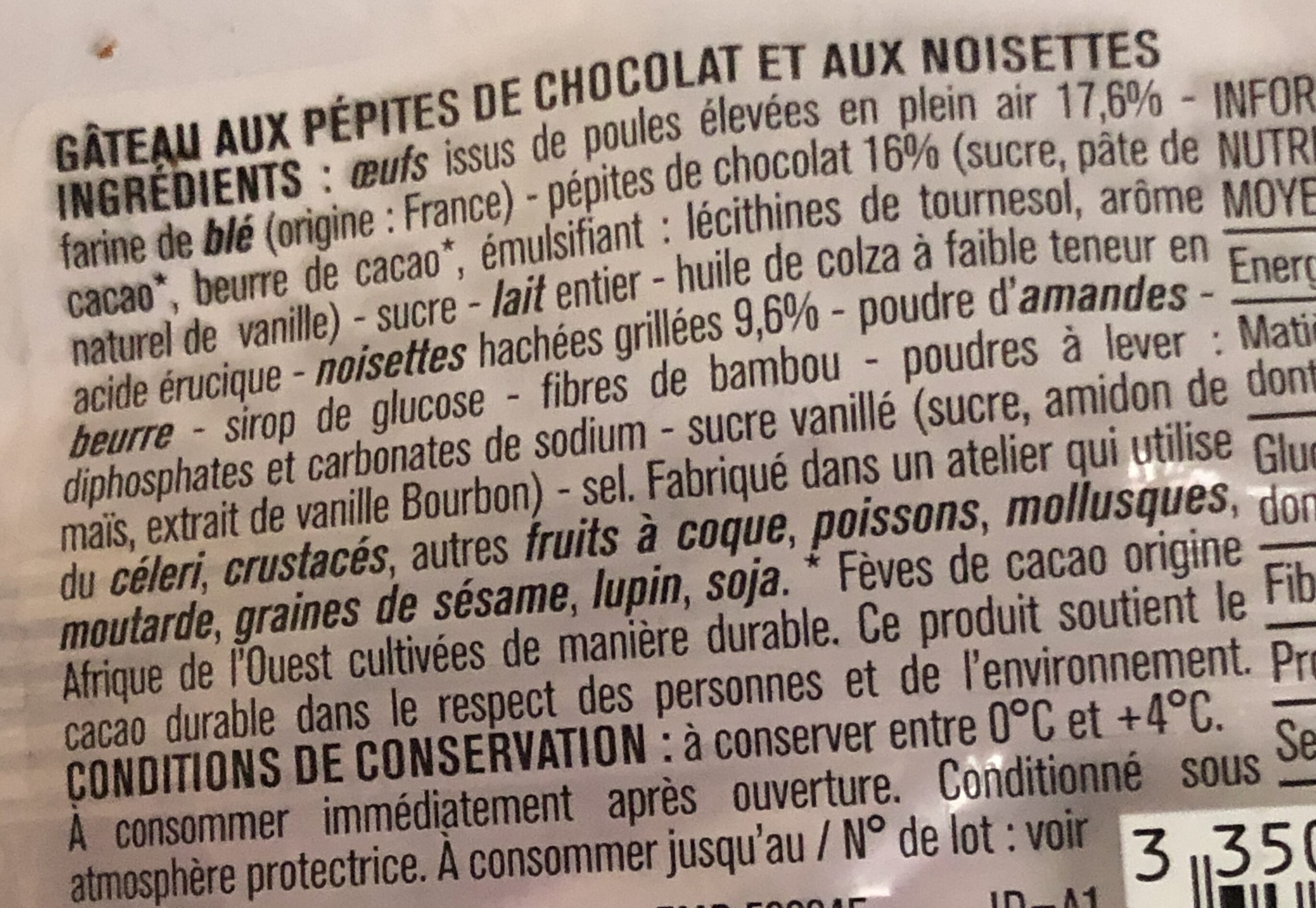Le Muffin Chocolat Noisette - Ingrédients