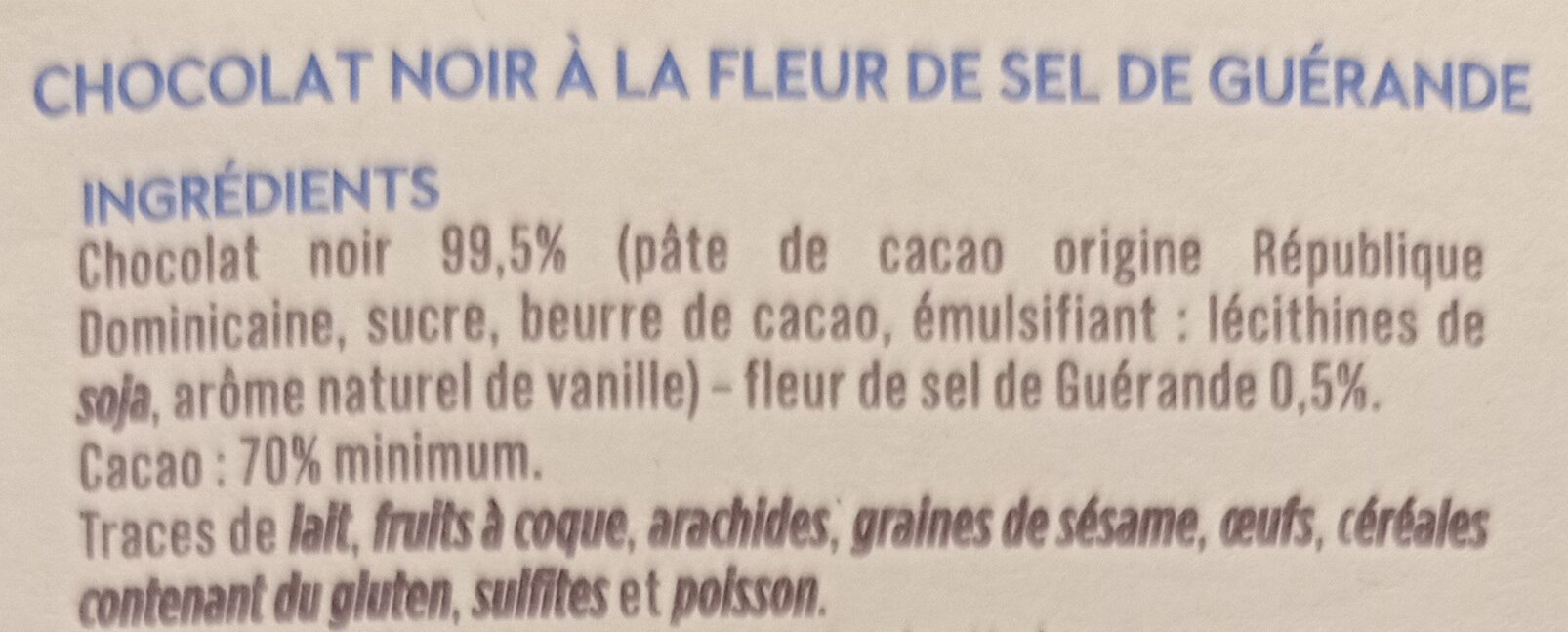 Chocolat noir fleur de sel de Guerande - Ingrediënten - fr