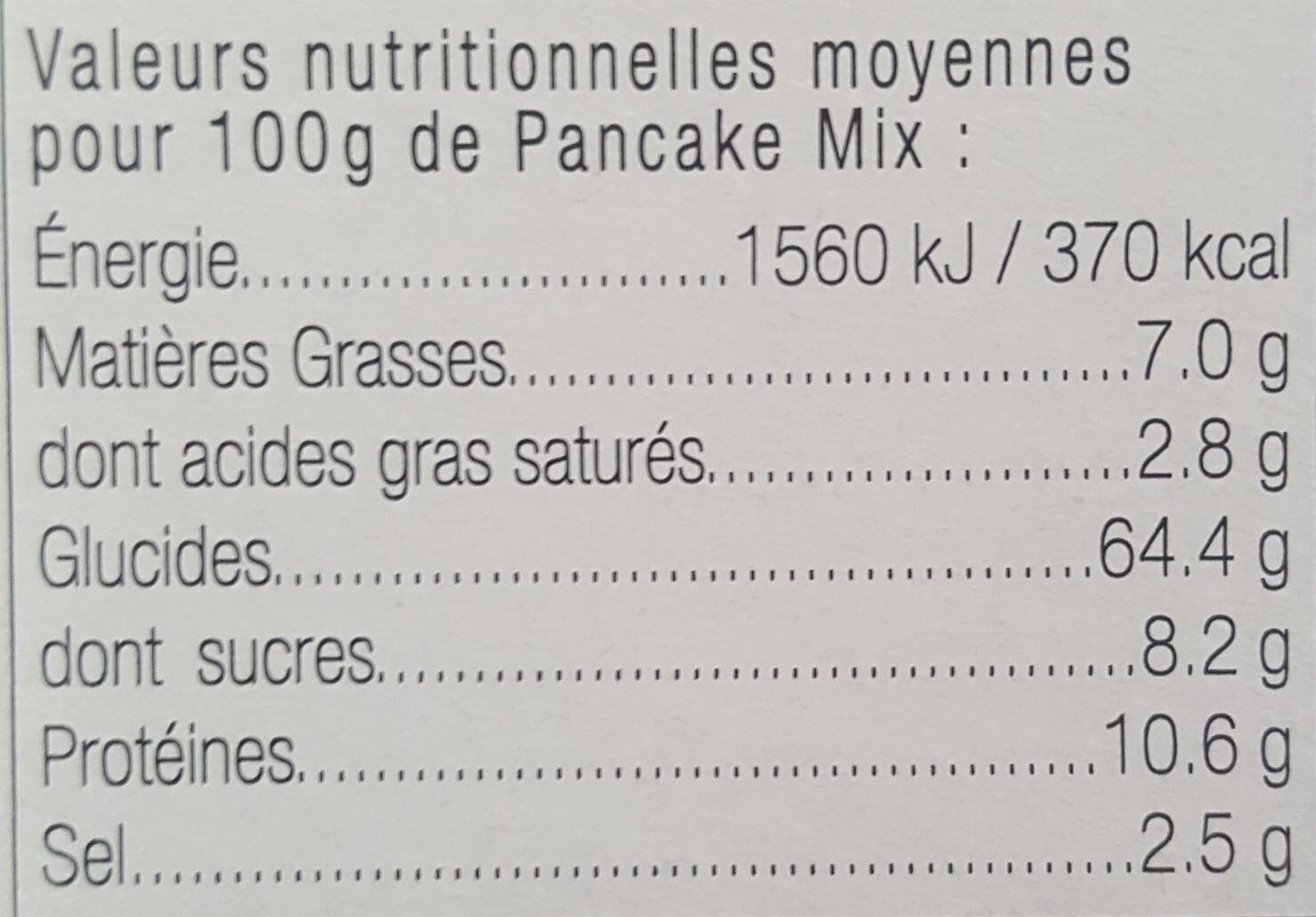 Pancake-mix - Valori nutrizionali - fr