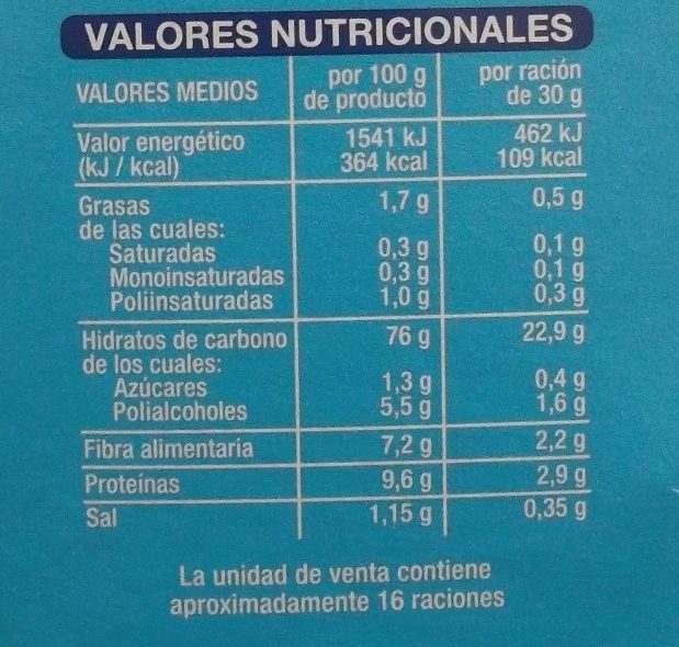 Copos de trigo integral y arroz sin azúcares añadidos - Nutrition facts - es