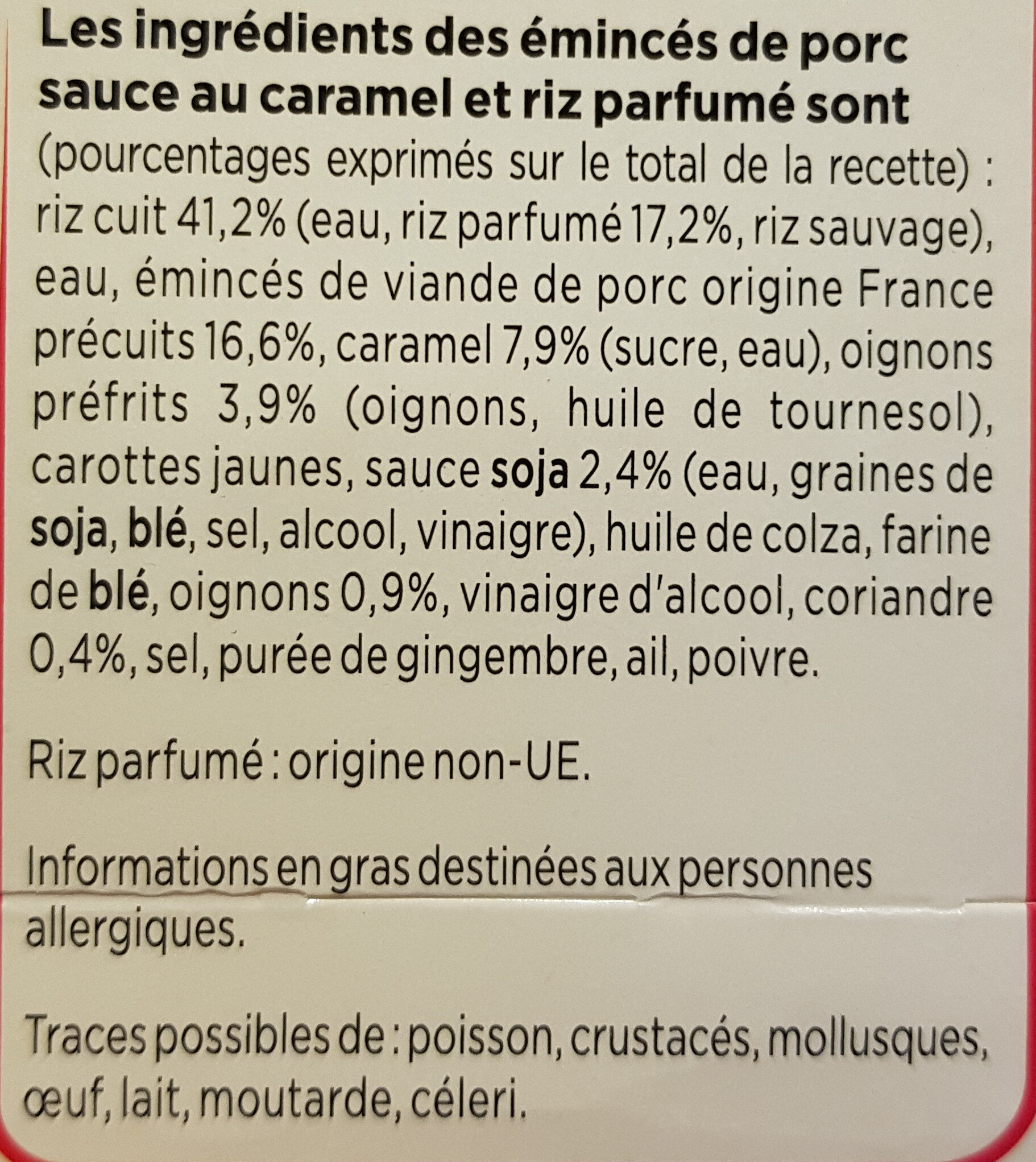 Porc au caramel Riz parfumé - Ingredienti - fr