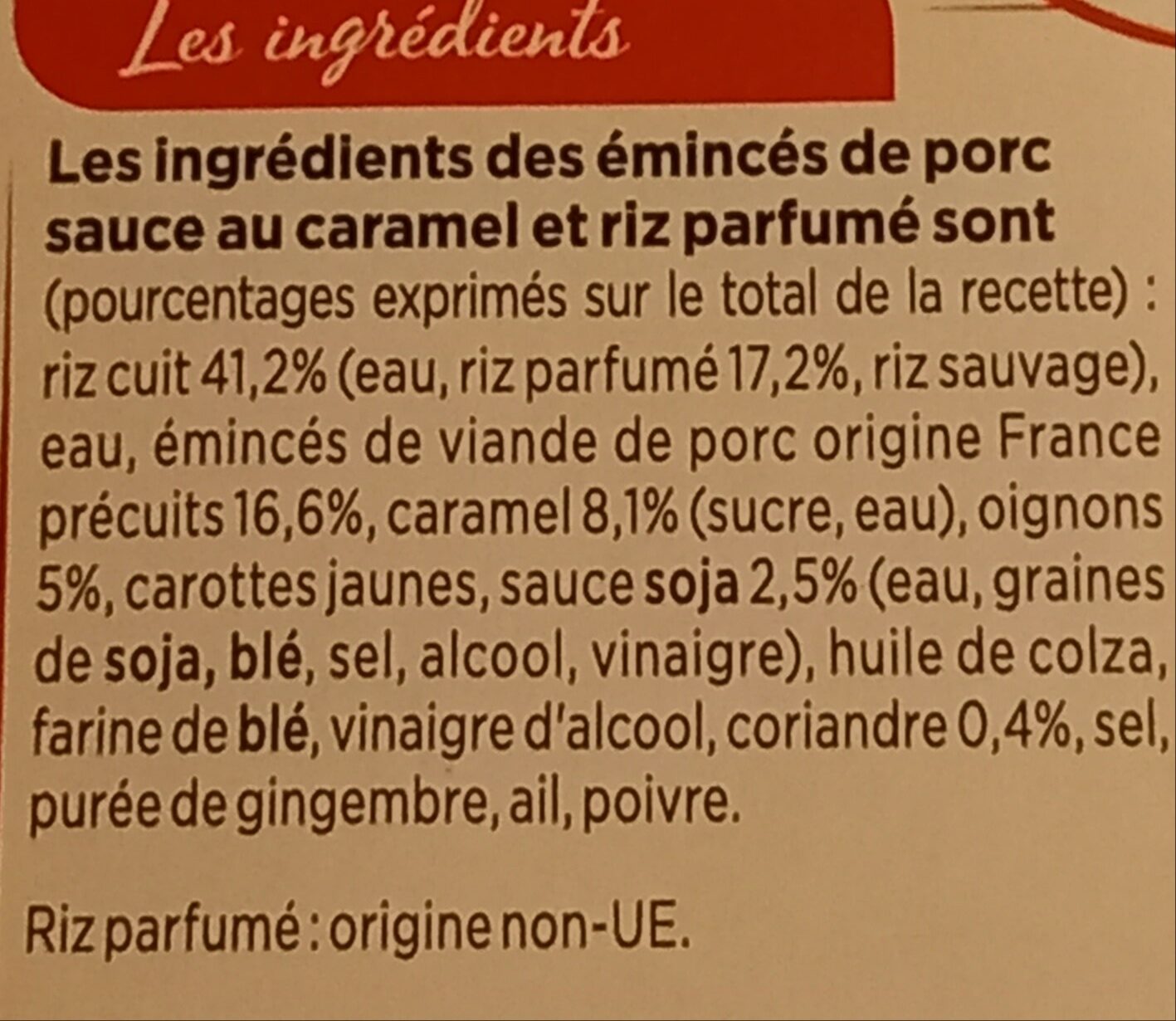 porc au caramel - Ingredients - fr