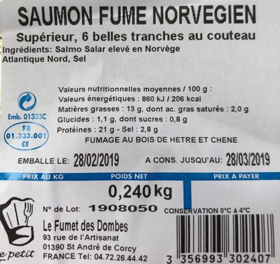 Saumon Norvégien Fumé - Ingrédients