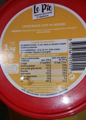 Choucroute cuite - Nutrition facts - fr