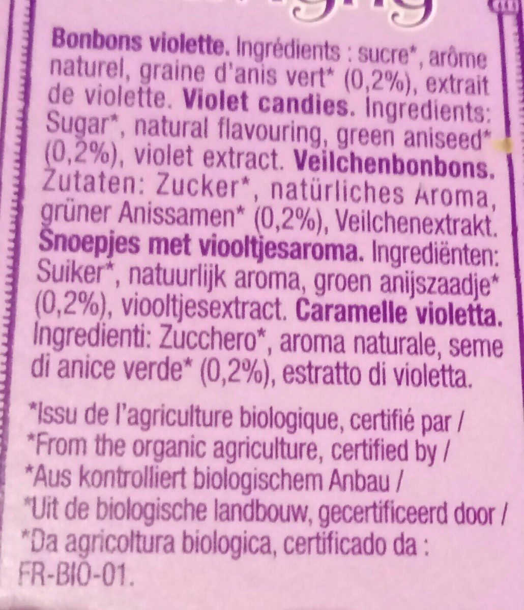 Etui 18g violette bio - Ingrediënten - fr