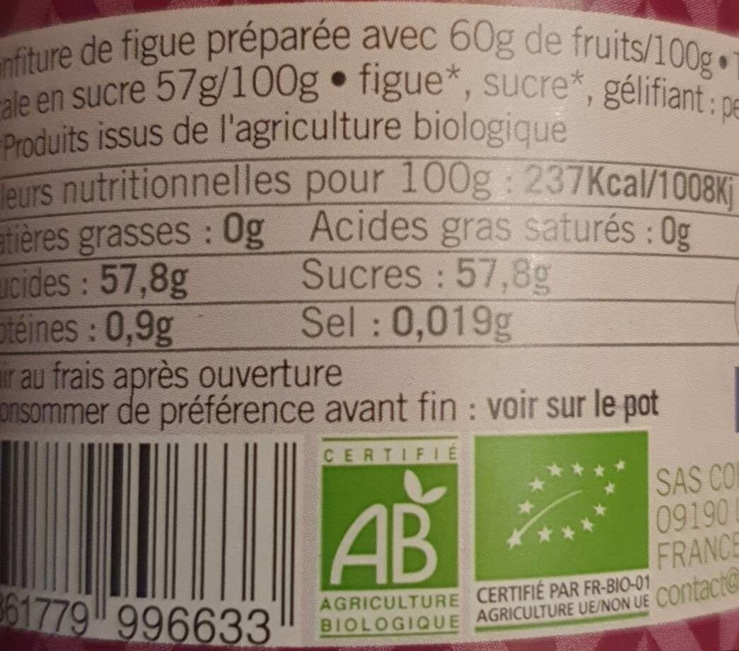 Confiture extra figue collection bio - Nutrition facts - fr