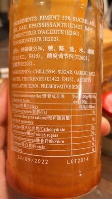 Sauce de piment sriracha - Dados nutricionais - fr