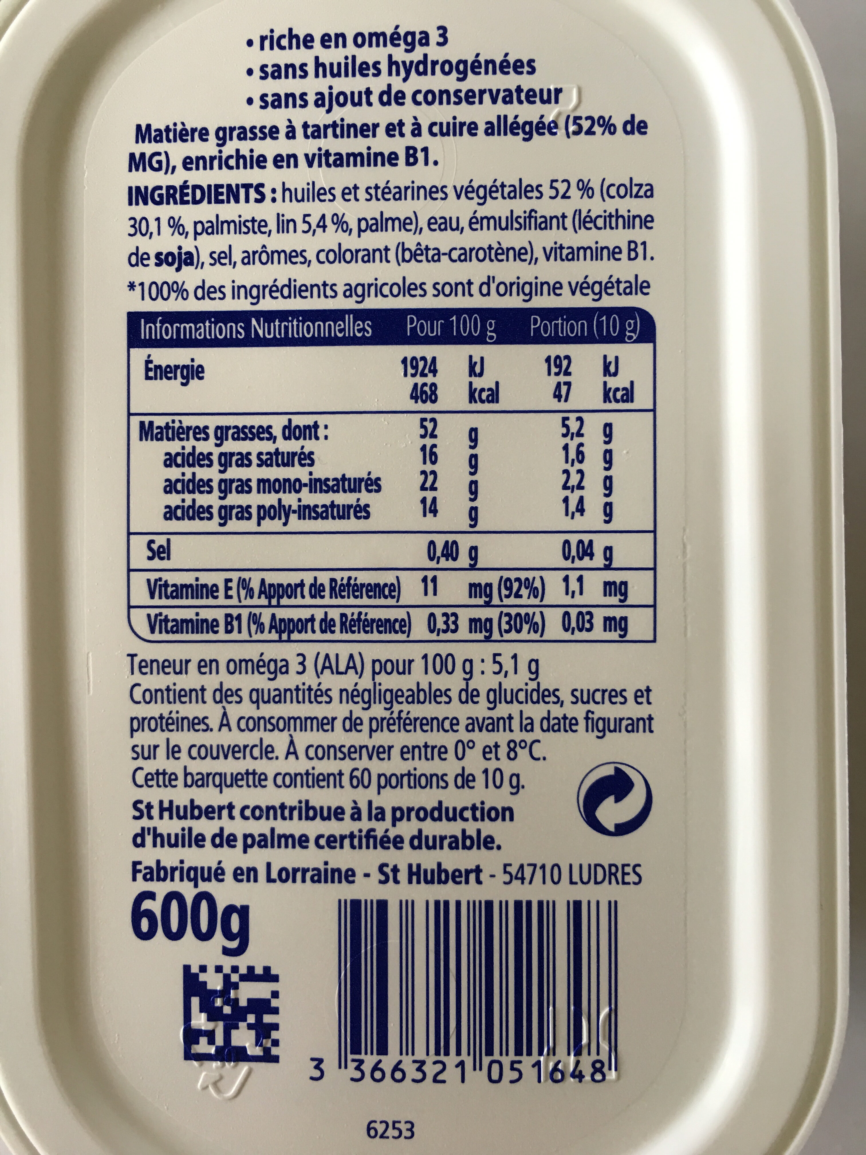 St hubert omega 3 600 g doux format special - Información nutricional - fr