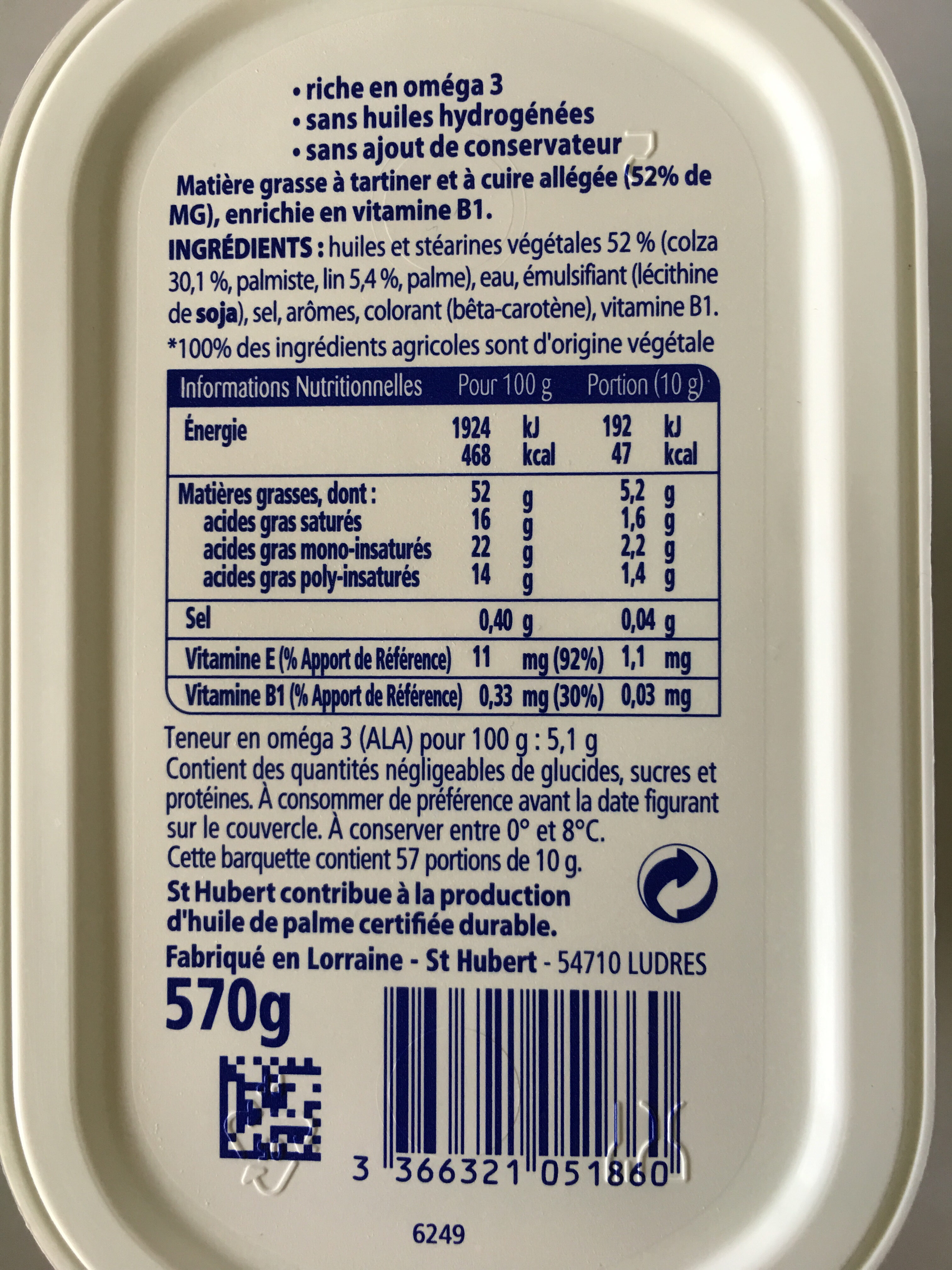 St hubert omega 3 570g doux - Ingredienser - fr