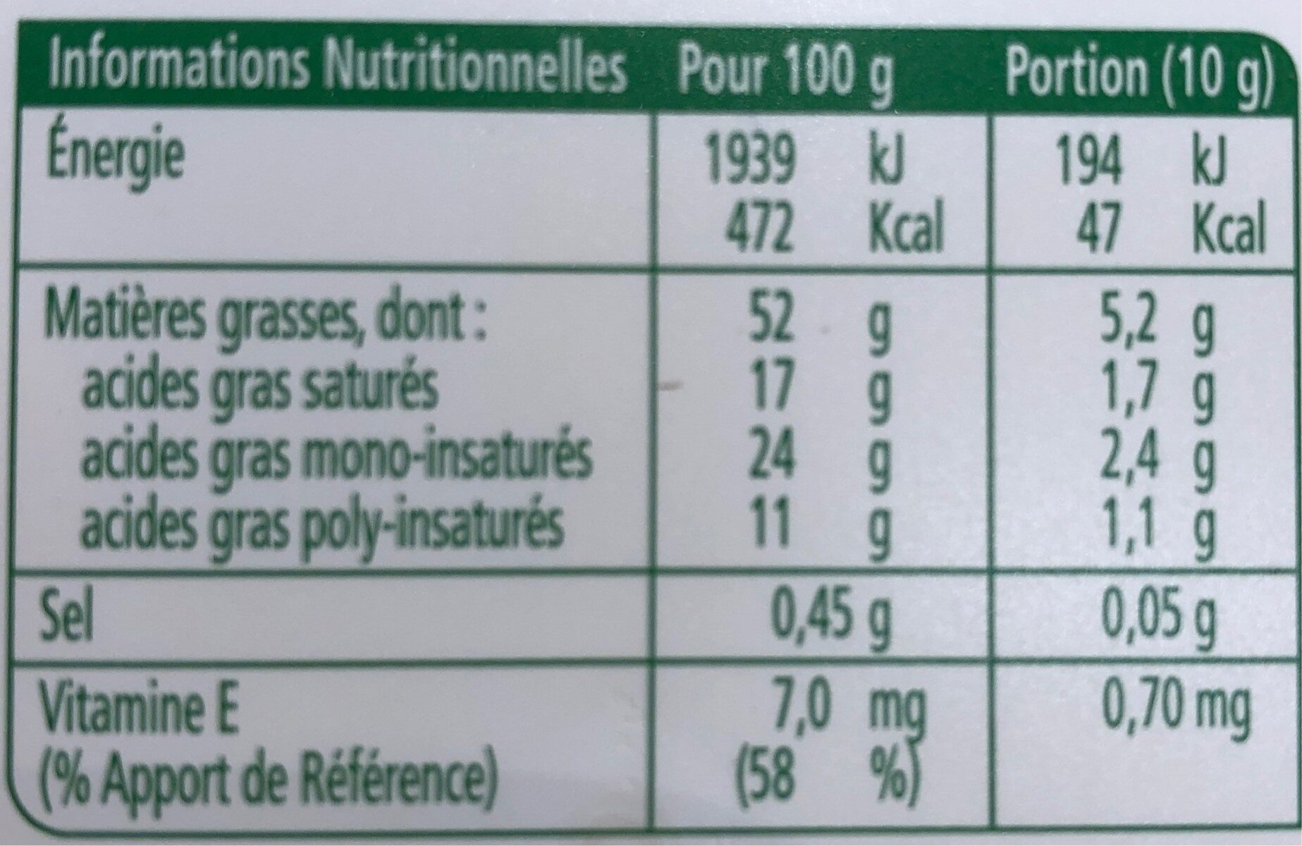 St hubert bio 490 g doux sans huile de palme - Nutrition facts - fr