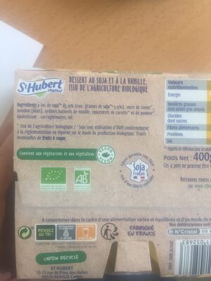 St Hubert Végétal Bio vanille - Ingredientes - fr
