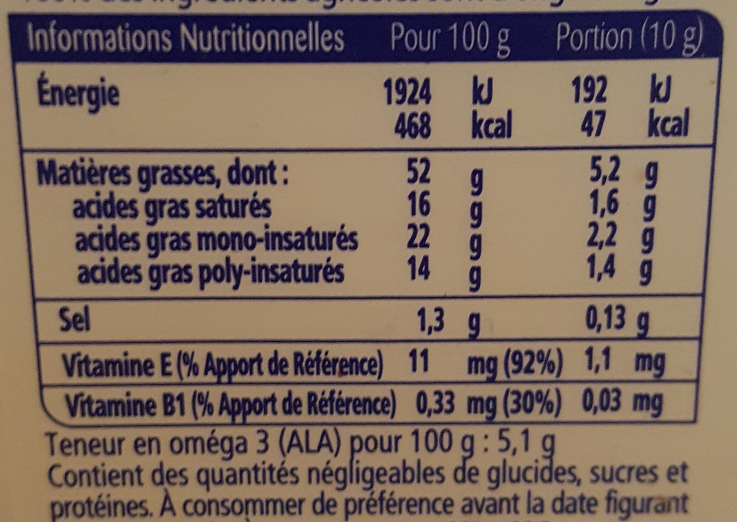 St Hubert Oméga 3 demi sel - Nutrition facts - fr