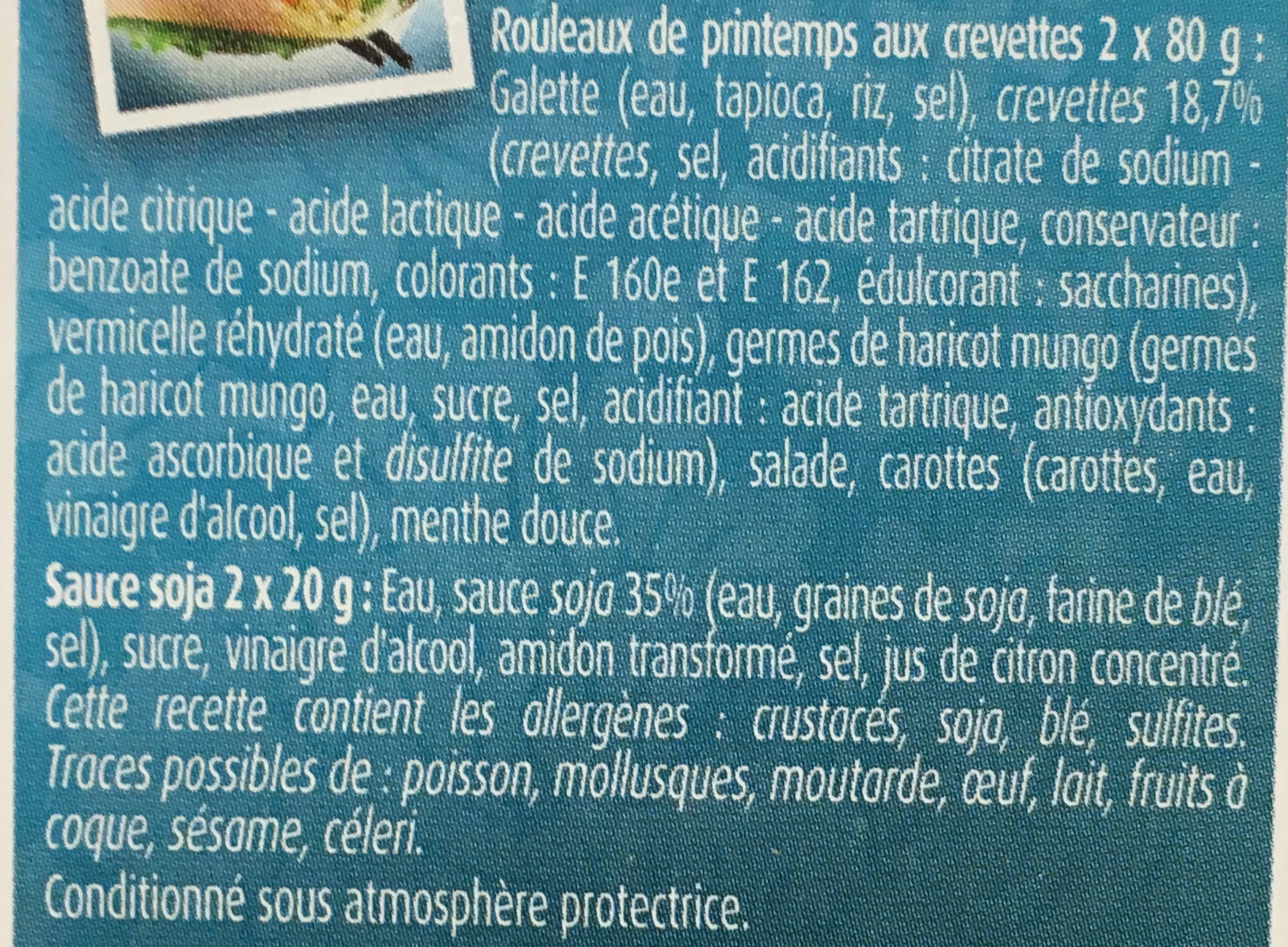 2 rouleaux de printemps crevette sauce soja - المكونات - fr
