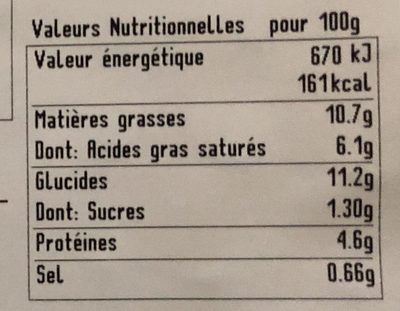 Tartiflette au Reblochon de Savoie - Tableau nutritionnel