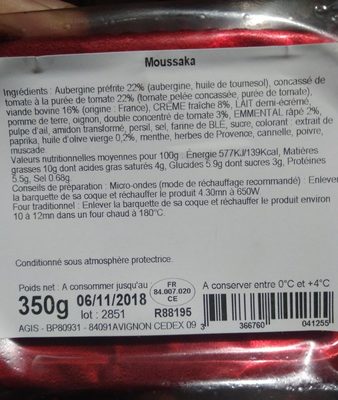 Moussaka - Ingredients - fr