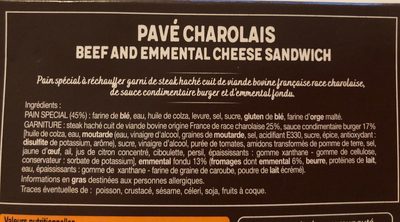 BURGER LE CHAROLAIS BOEUF EMMENTAL - Ingredients - fr