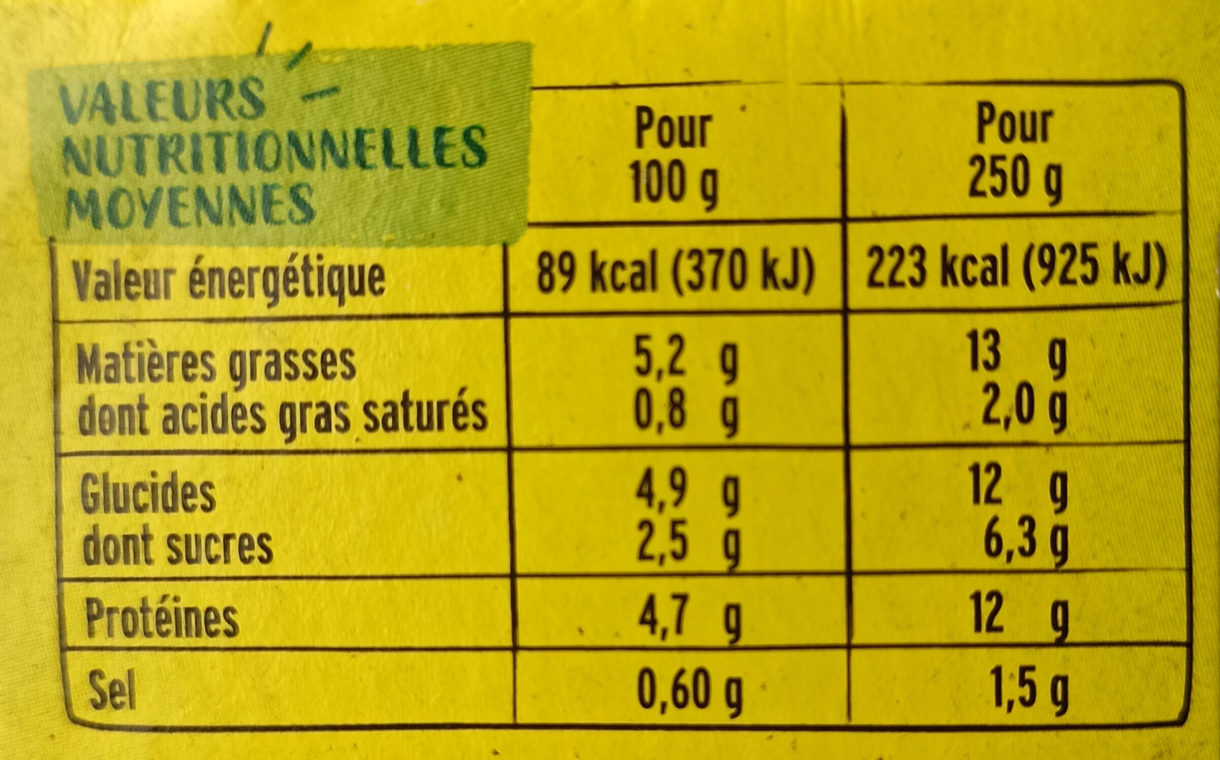 Bulle Fraîcheur Poulet Crudités sauce caesar - Tableau nutritionnel