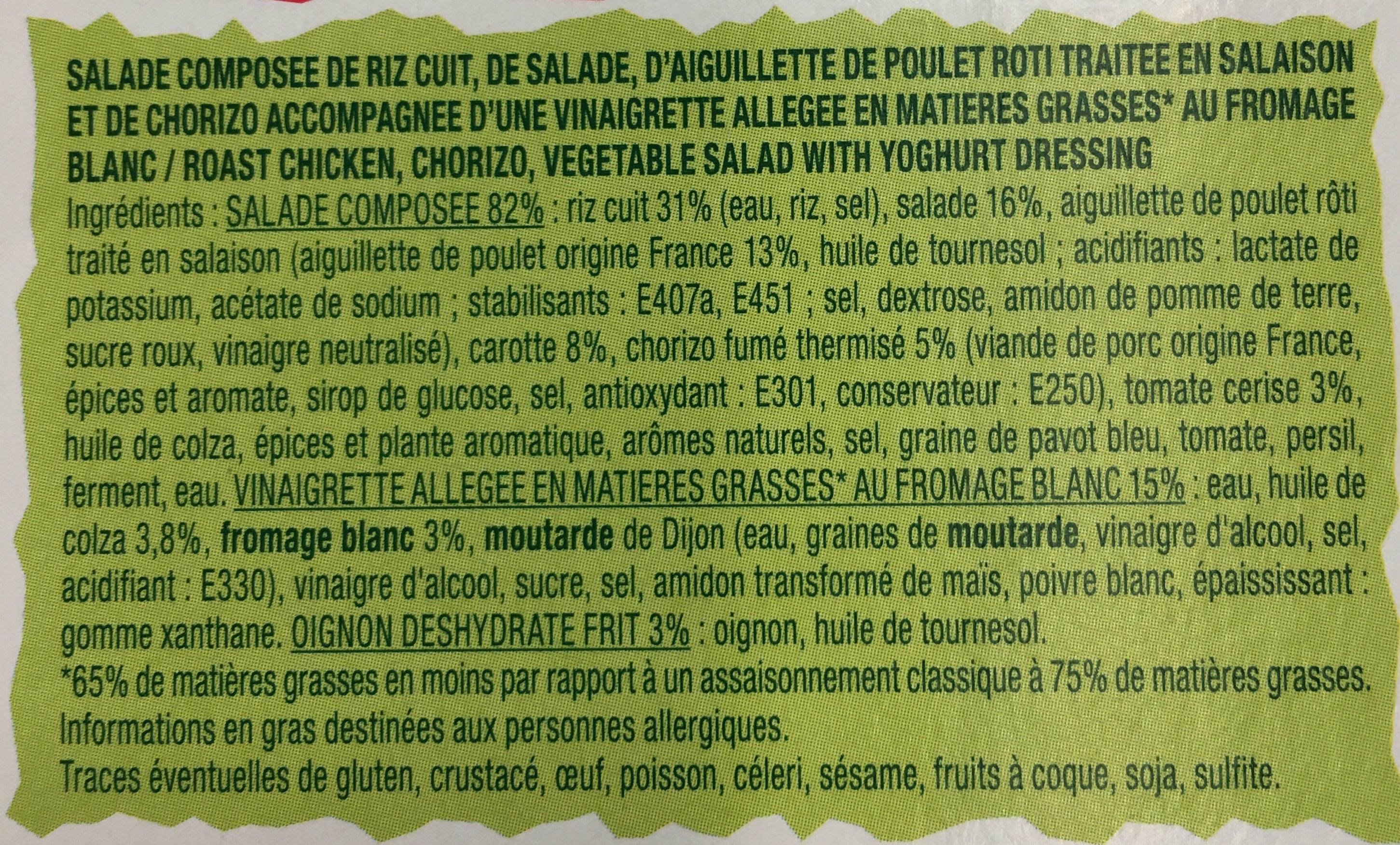 Salade Poulet Rôti Chorizo - Ingrédients