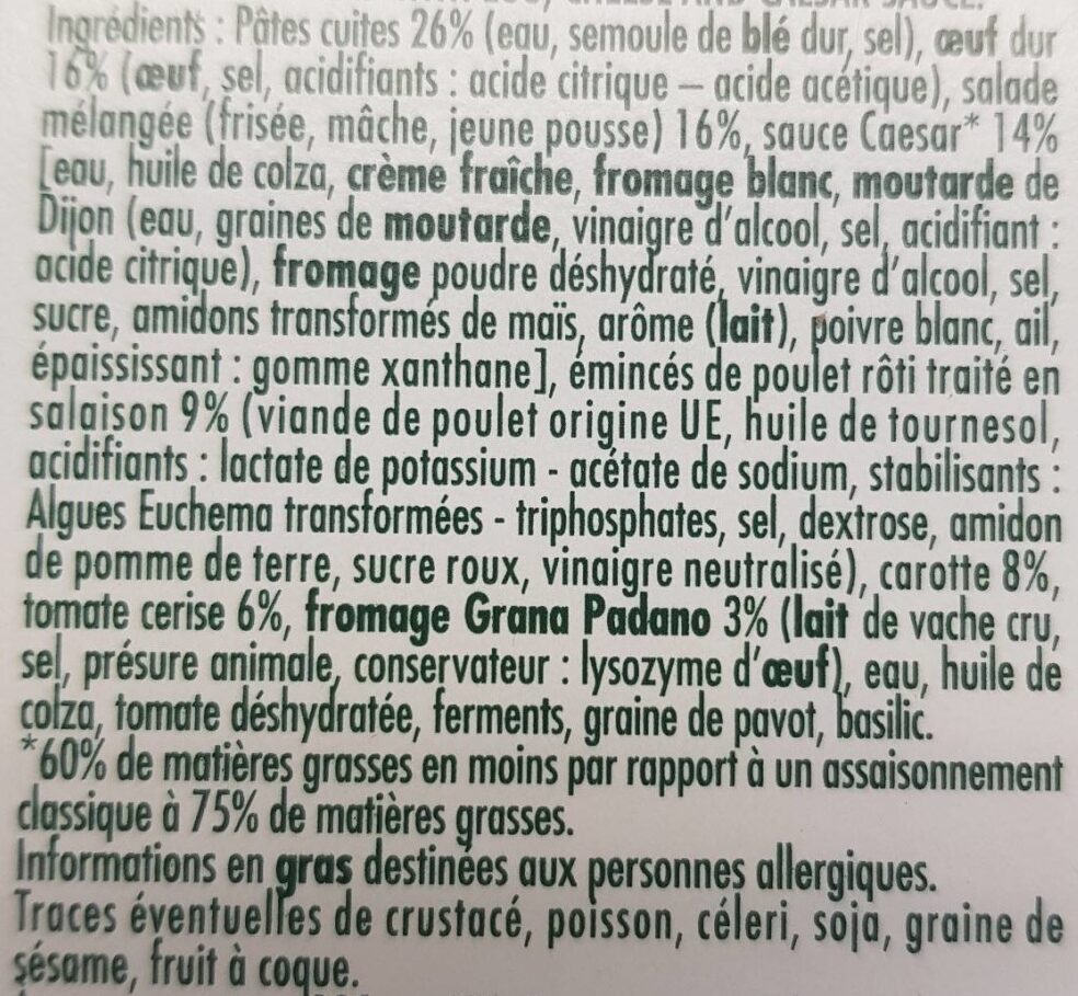 Salad'Bar Caesar Poulet Grana Padano - Ingrédients