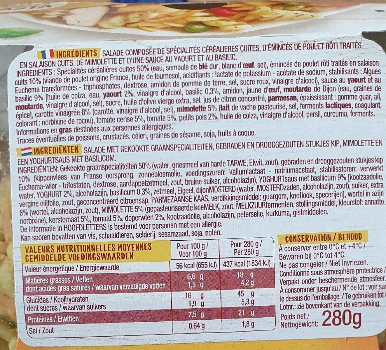 Pause Pasta Poulet Rôti & Mimolette - Voedingswaarden - fr