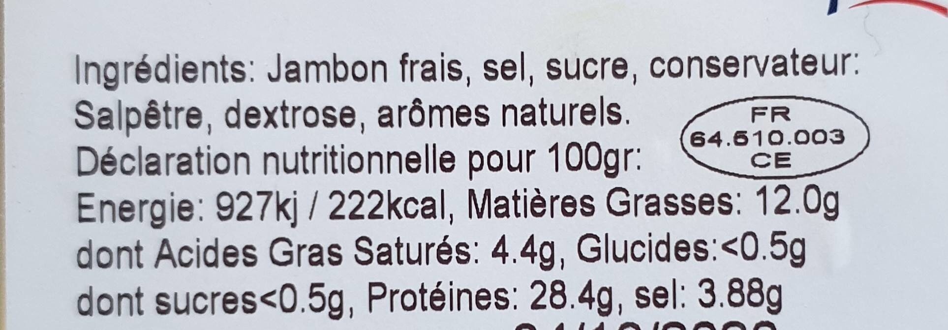 Jambon de Bayonne IGP Michel Dupuy - Nutrition facts - fr