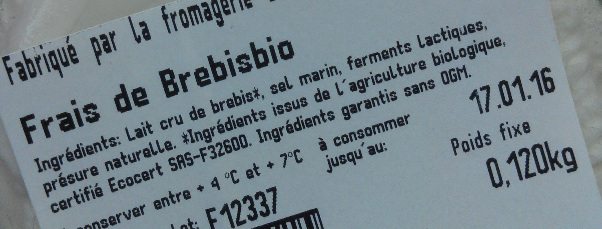 Frais de brebis bio - Ingredients - fr