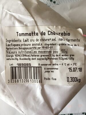 TOMMETTE DE CHEVRE - Ingredients - fr