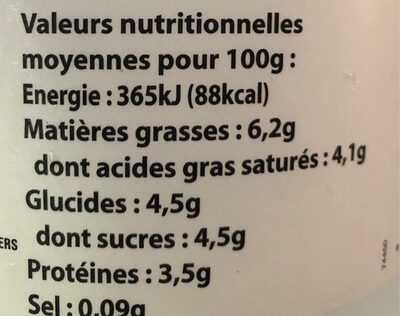 Fromage blanc de campagne au lait des Alpes - Nutrition facts - fr