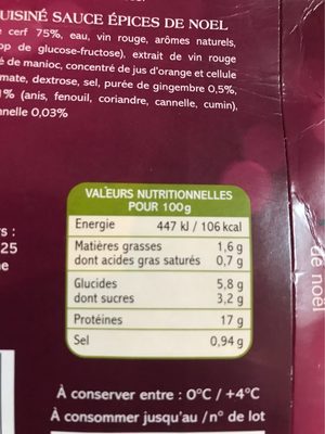 Saveurs Forestières Roti de cerf - Información nutricional - fr