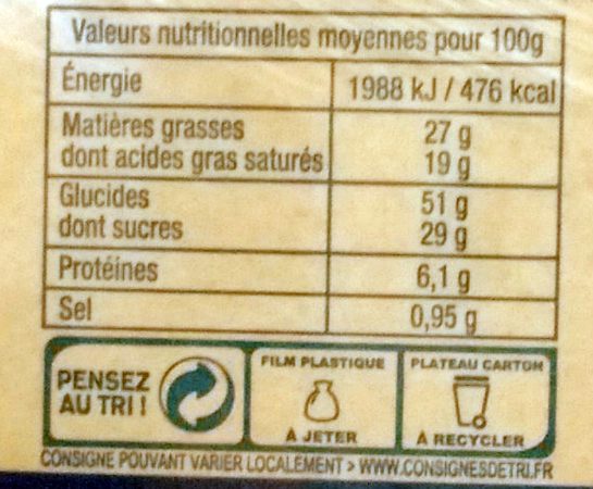 La Madeleine d'Armor Pur Beurre - Tableau nutritionnel