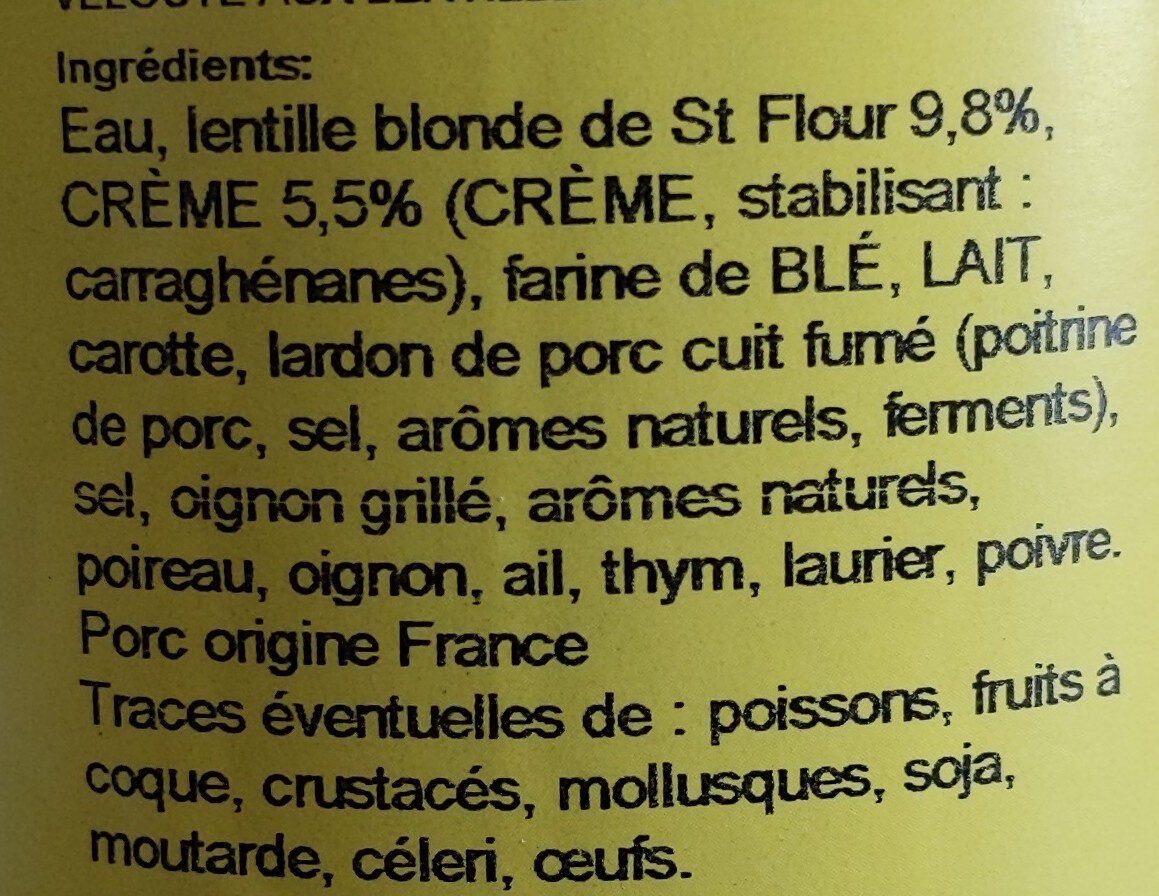 Velouté aux lentilles blondes de Saint Flour - Ingredients - fr